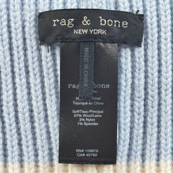 Rag & Bone Addison Striped Wool Beanie Light Blue Cream - Picture 5 of 5